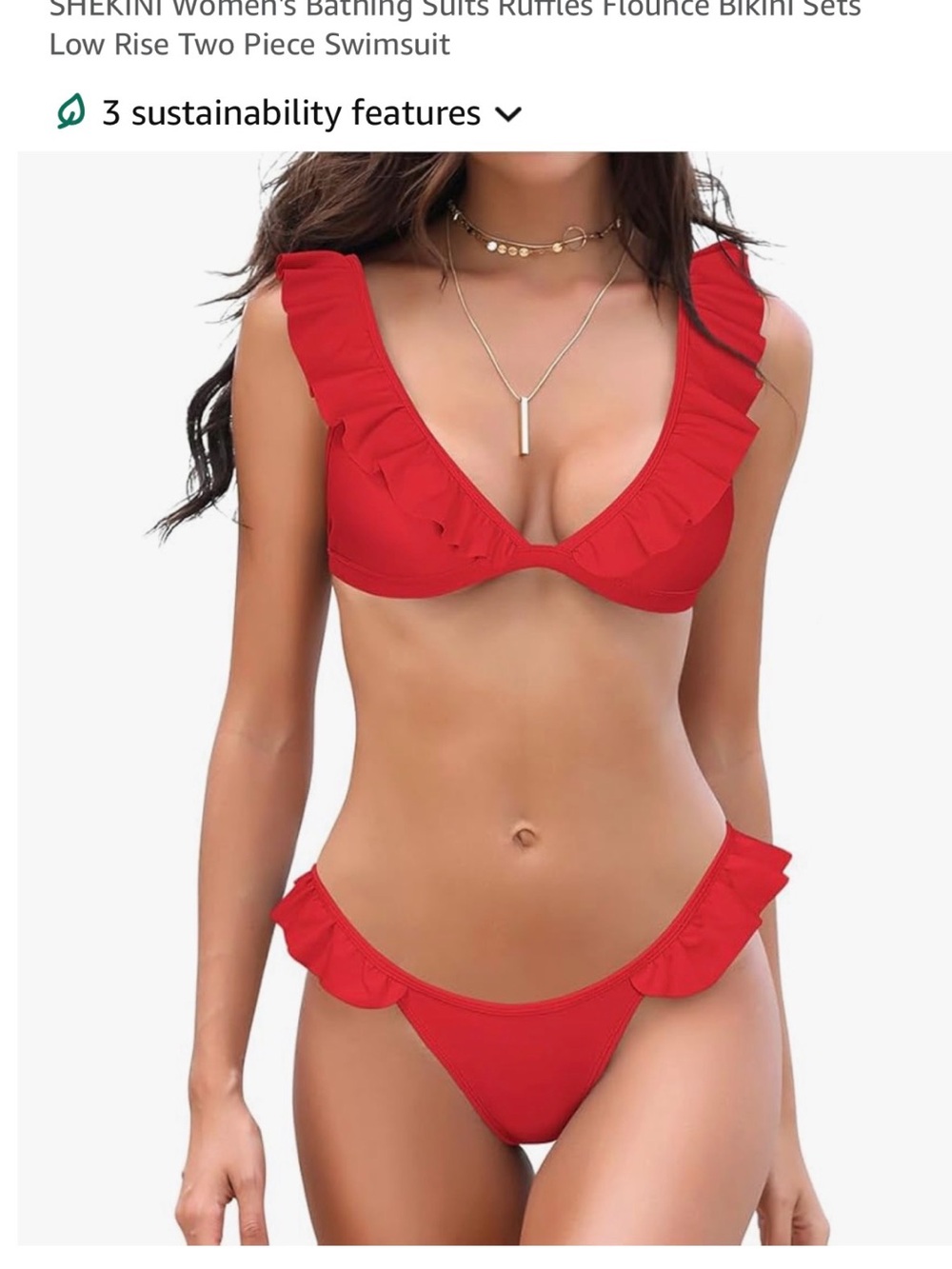 Women's Ruffle Detail Bikini Set - Rose Red